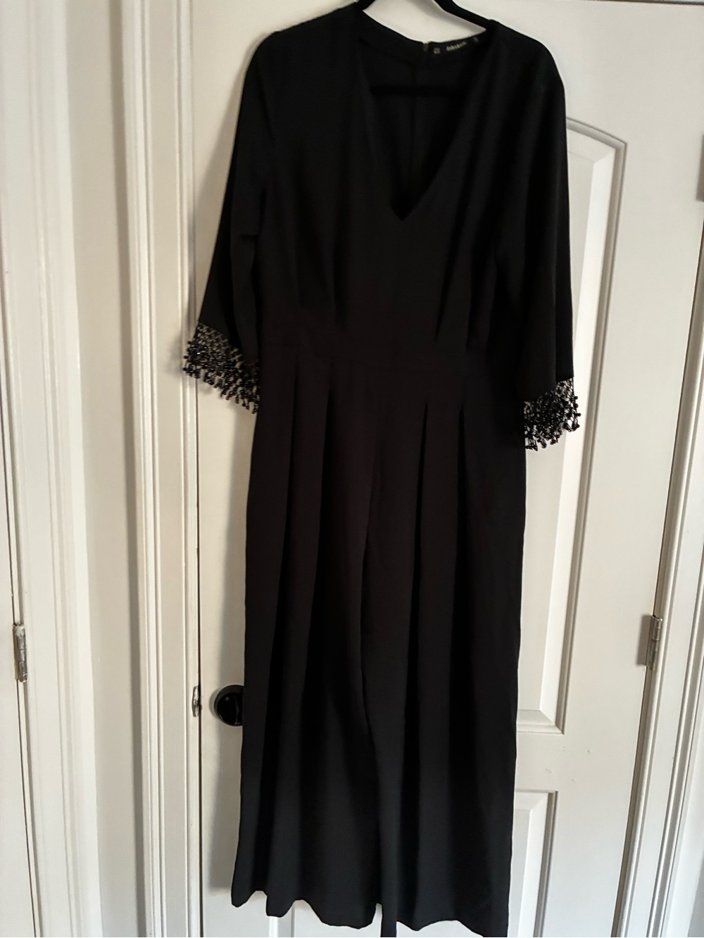 Zara Black Long-Sleeve Jumpsuit with Beaded Sleeve Trim